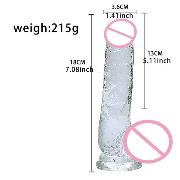 Crystal clear TPE dildo vibrant rainbow colors see-through adult toy